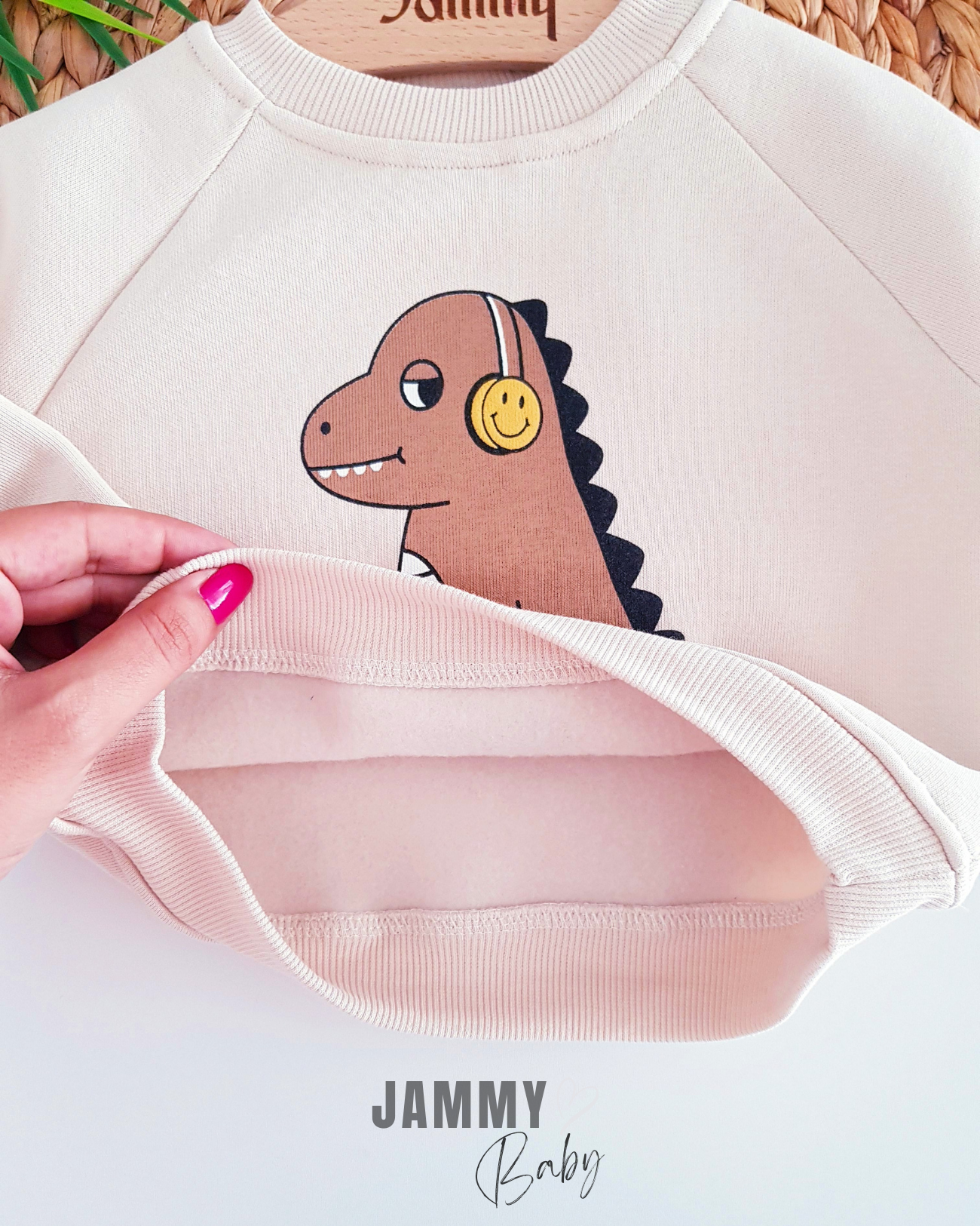 Musical Dinosaur Raised Sweat Suit-BEIGE