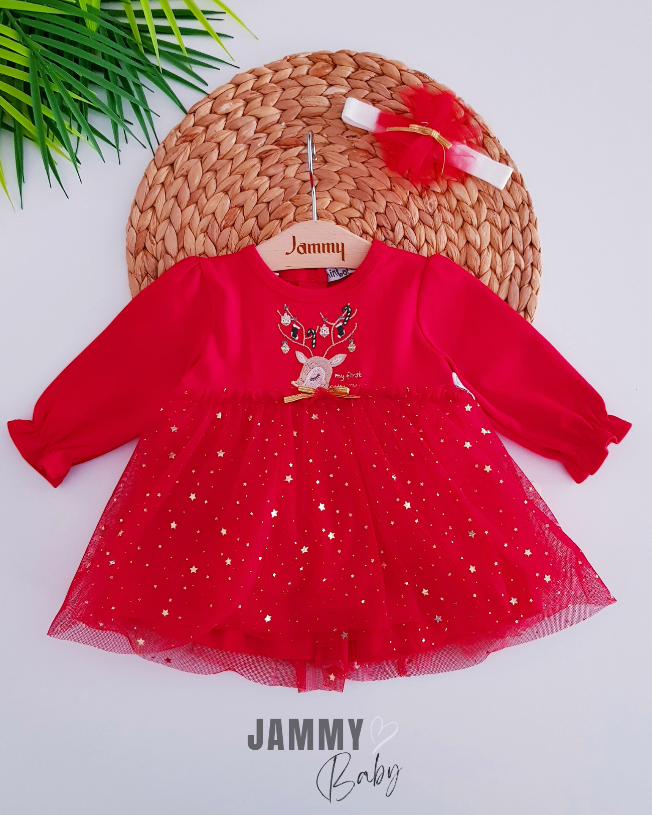 New Christmas Tutu Bandana Jumpsuit Set-RED
