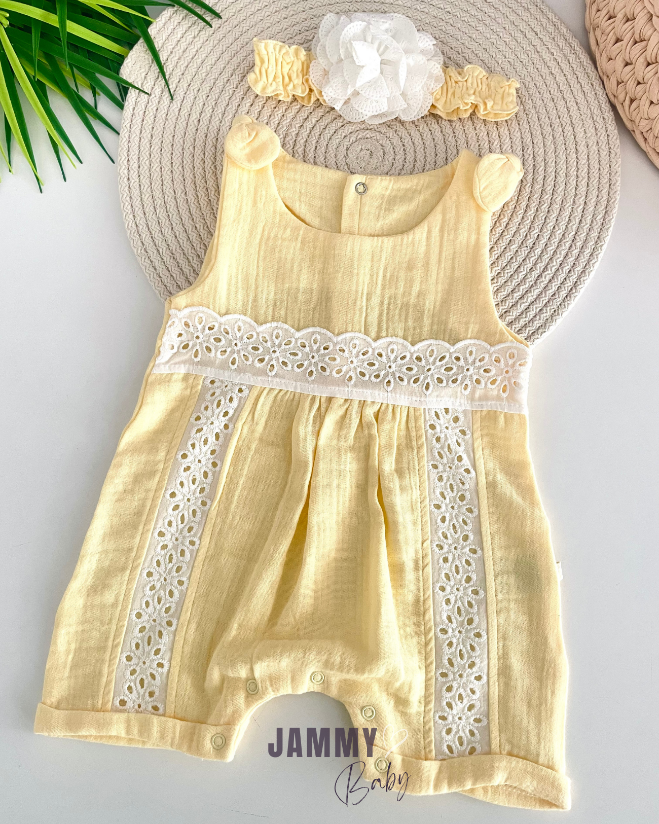 Nicole Müslin Dantelli Bandanalı Tulum Set-SARI