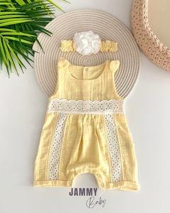 Nicole Müslin Dantelli Bandanalı Tulum Set-SARI