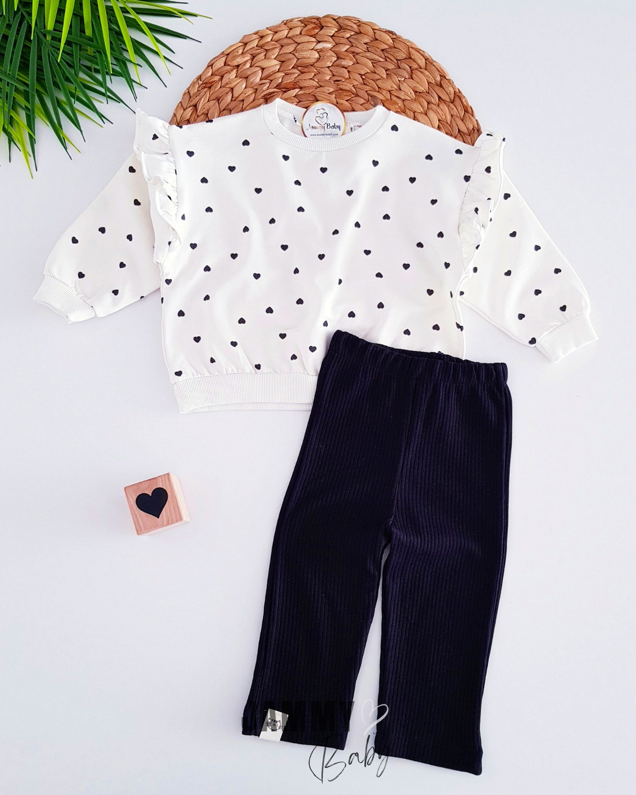 Oversize Little Heart Tights Set-BLACK