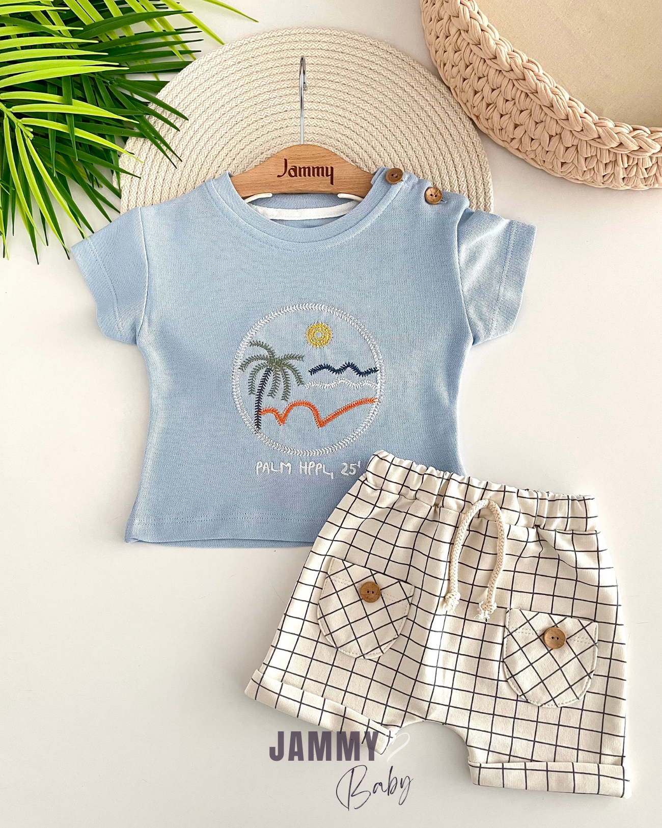 Palm Lacoste T-shirt/Shortset - BLAUW