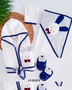 Bow Tie Rabbit 4 Piece Bathrobe Set-NAVY BLUE