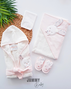 Bow Tie Rabbit 4 Piece Bathrobe Set-SALMON
