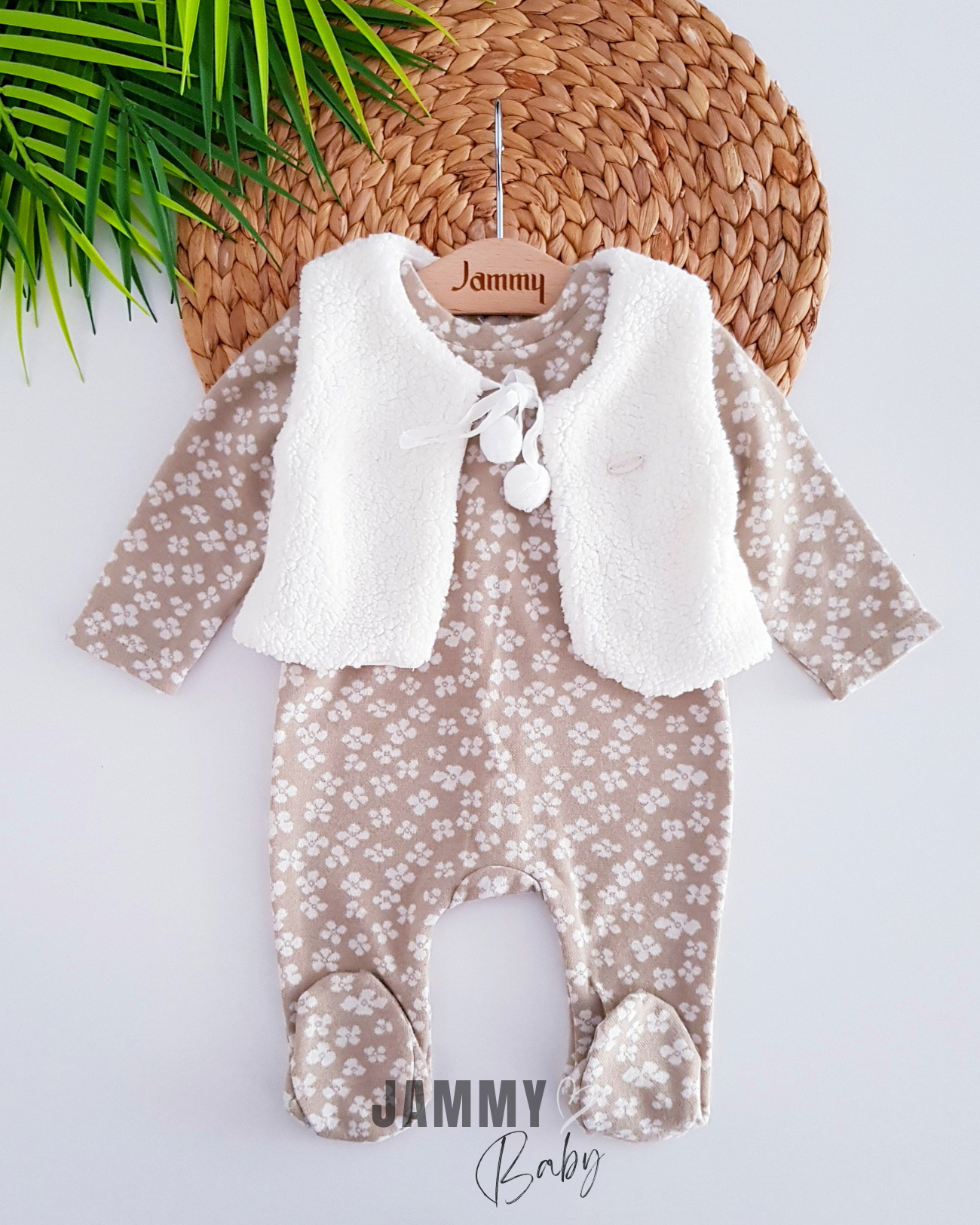 Peluş Yelek & Papatya Tulum Takımı-SÜTLÜ KAHVE