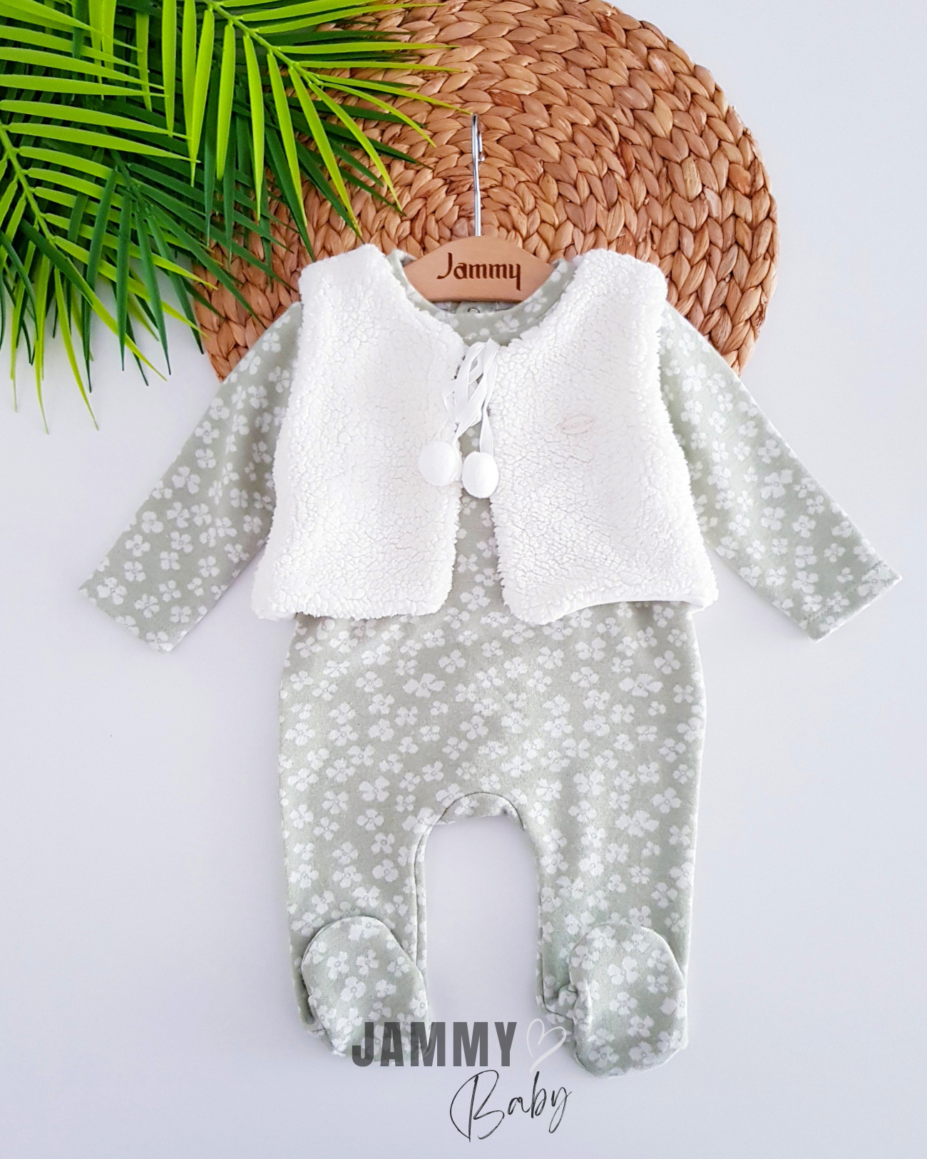 Peluş Yelek ve Papatya Tulum Takımı-YEŞİL