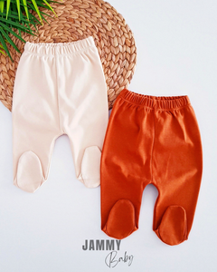 Combed Cotton Footed 2-Piece Trouser Set-BROWN-BEIGE