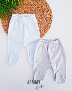 Combed Cotton Footed 2-Piece Trouser Set-BLUE-GREY