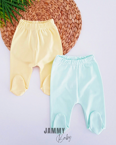 Combed Cotton Booties 2-Piece Trouser Set-YELLOW-MINT