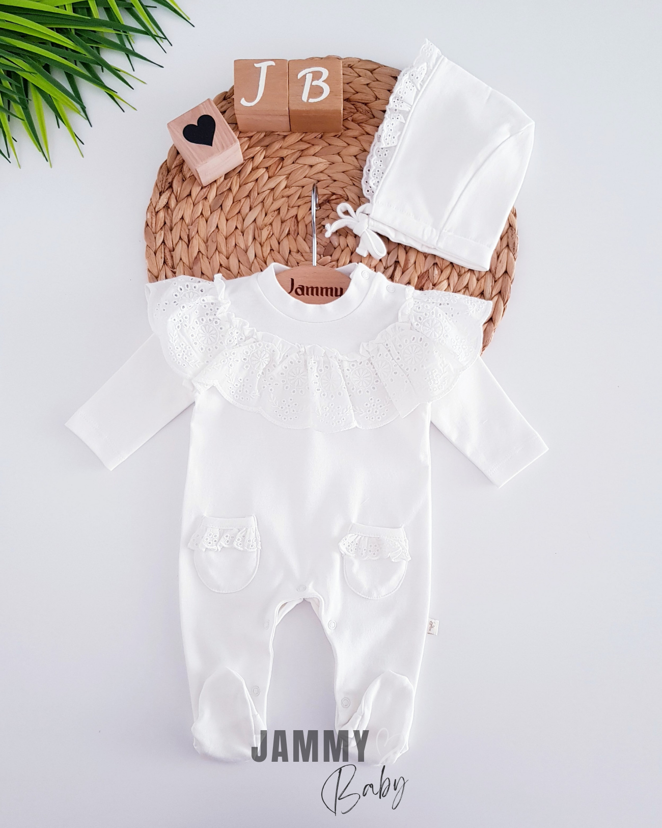 Perry Robed Embroidered Laura Hat Jumpsuit Set- WHITE