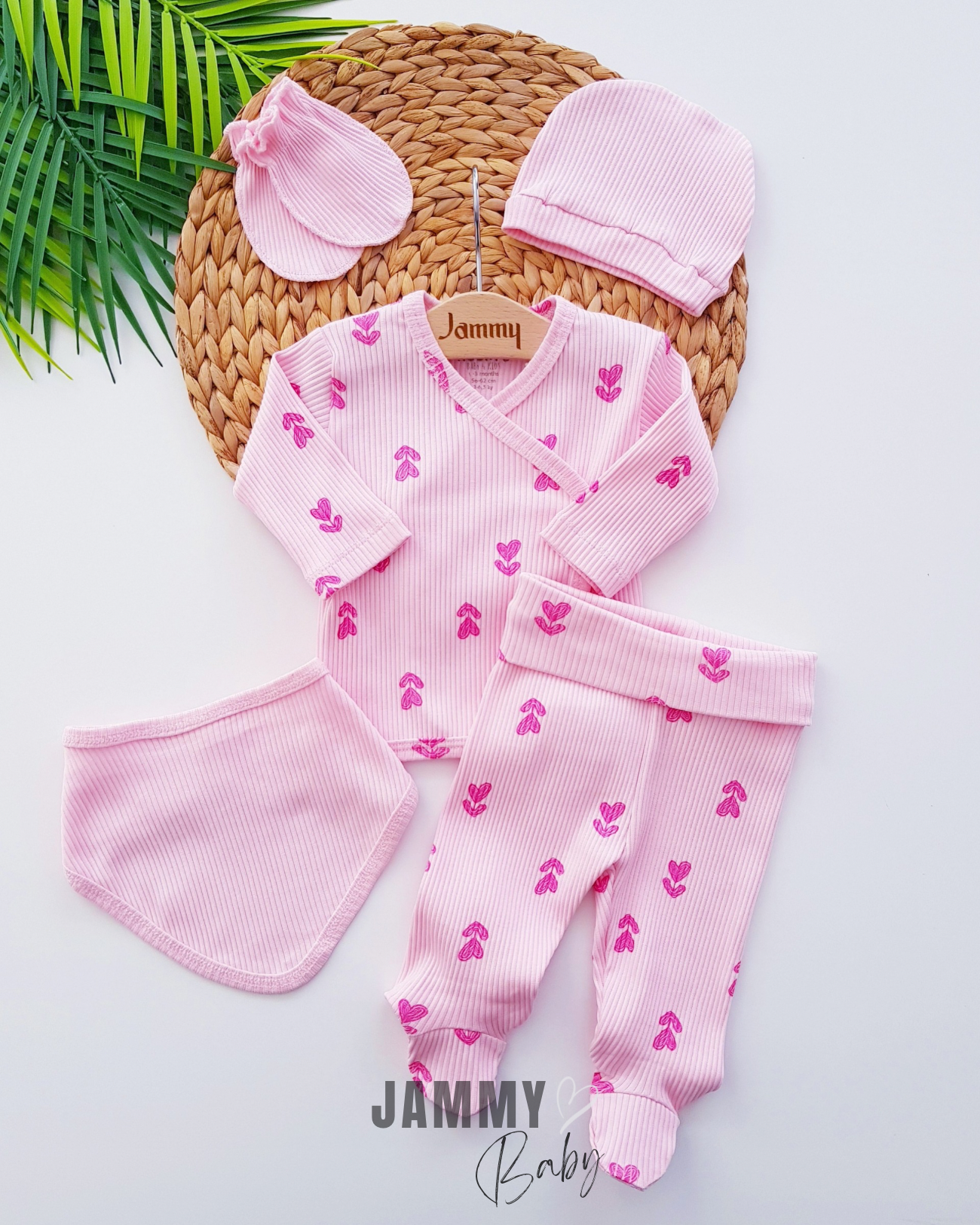 Pink Hearts 5 Piece Newborn Set-PINK