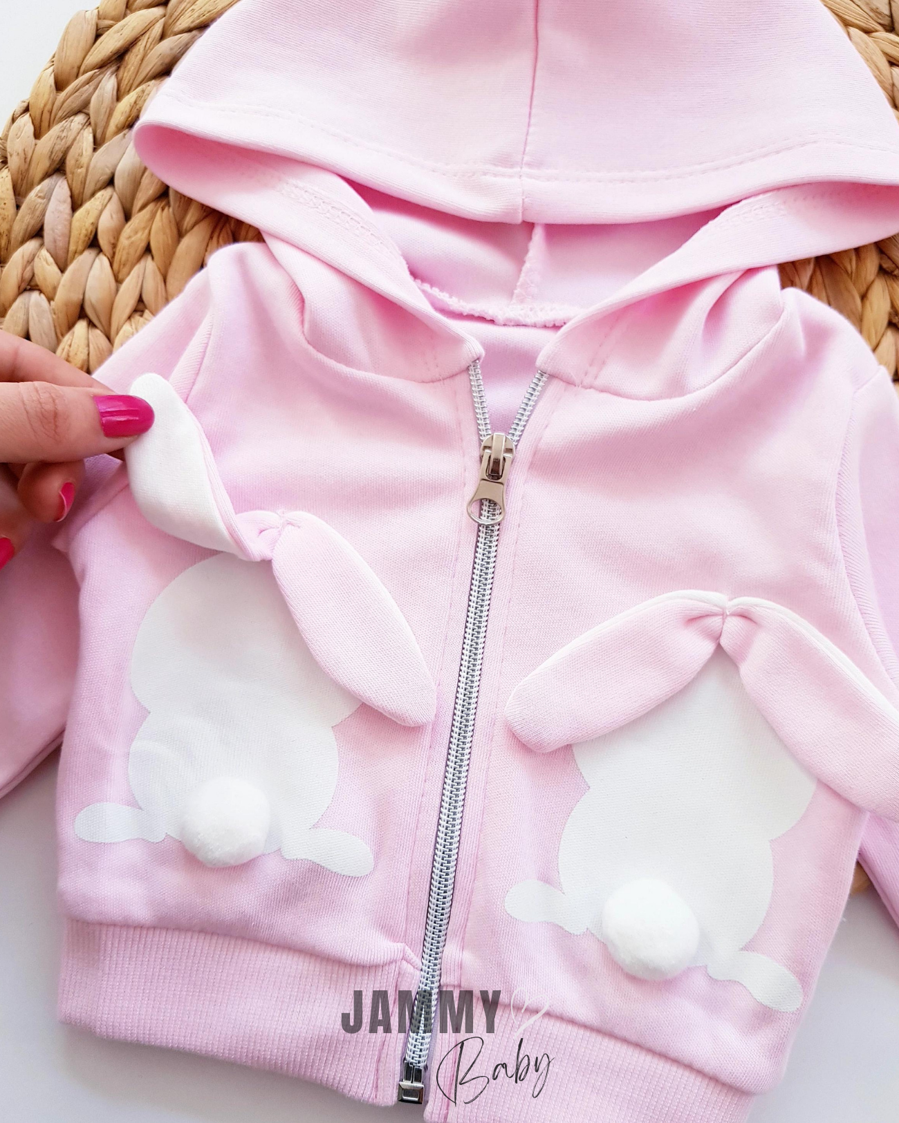 Pompom Rabbit Cardigan 3 Piece Set-PINK