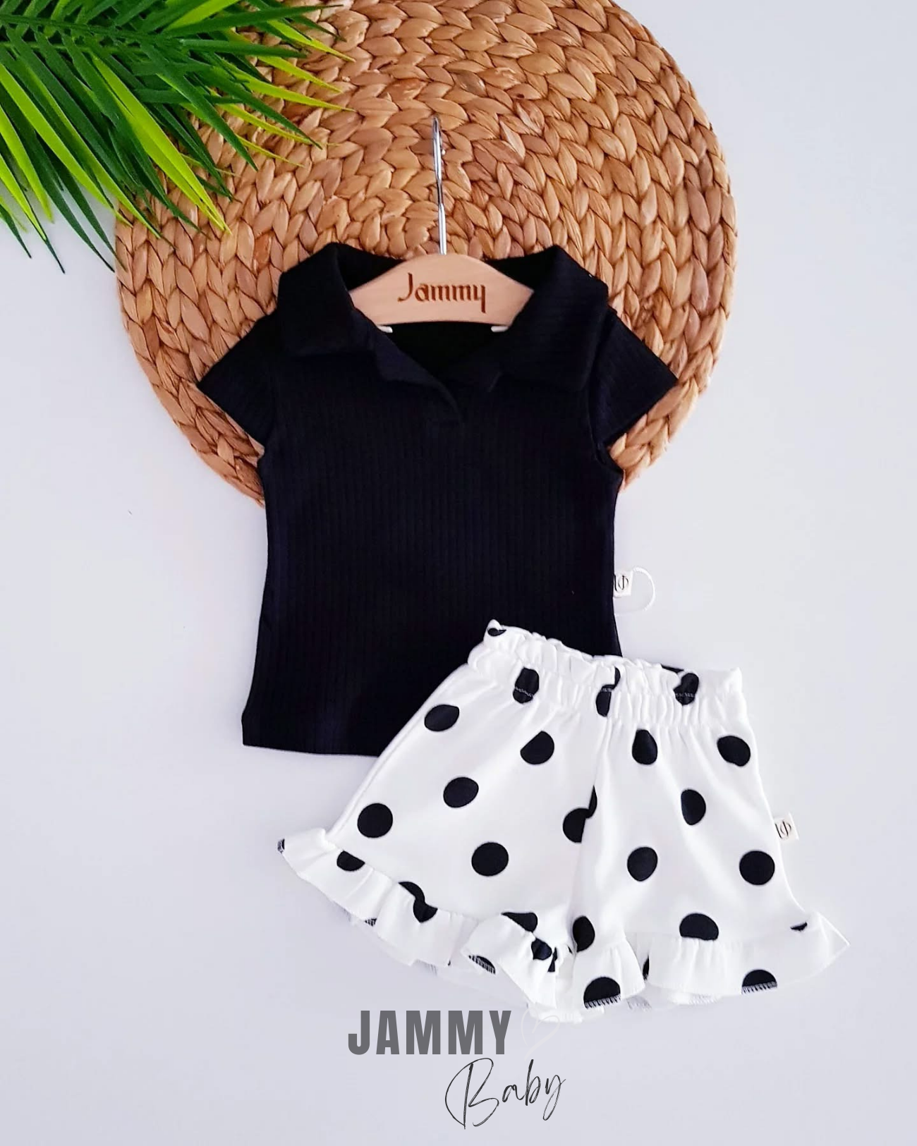 Polka Dot Shorts / Lacoste Collar Casco Tshirt Set-BLACK