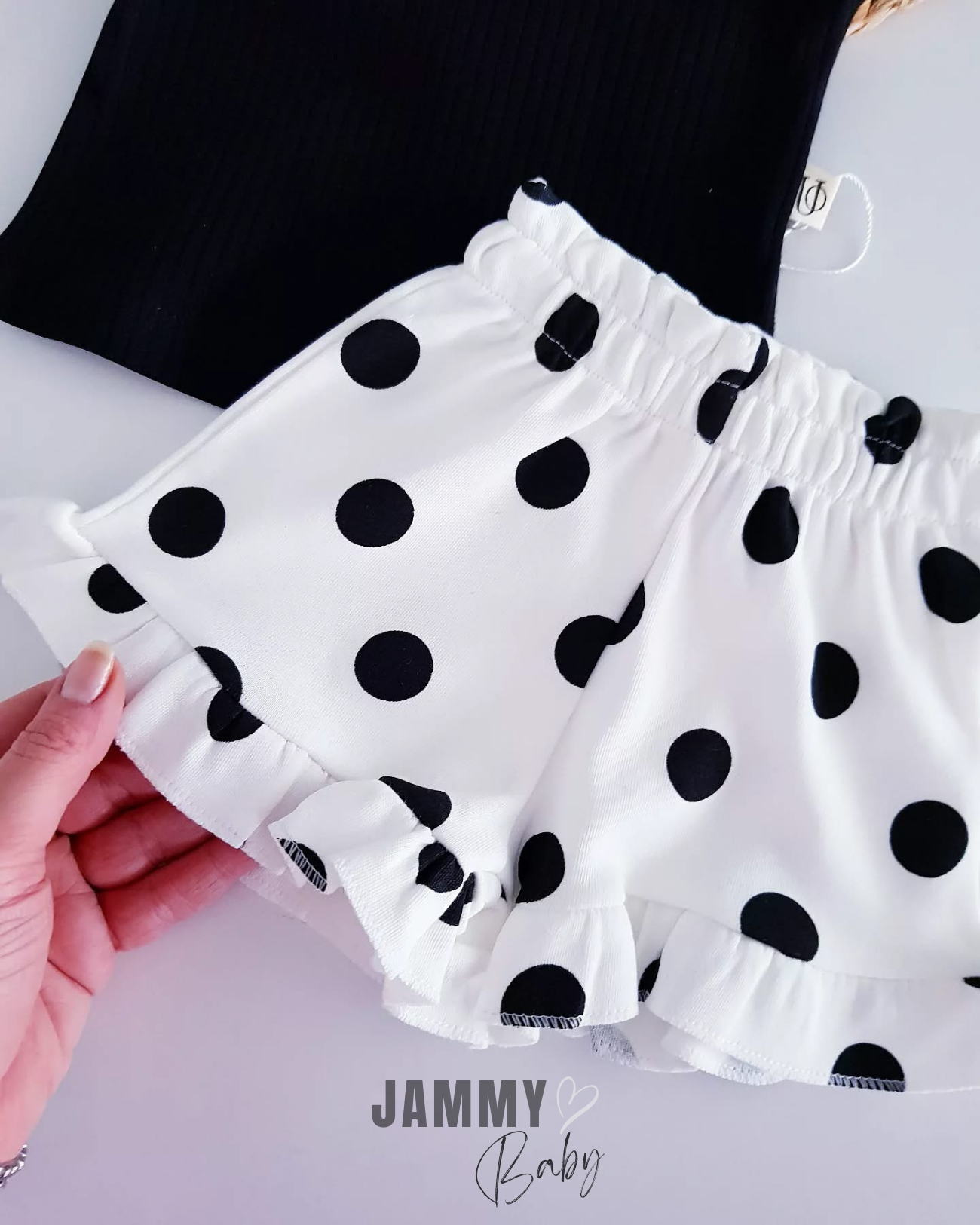 Polka Dot Shorts / Lacoste Collar Casco Tshirt Set-BLACK