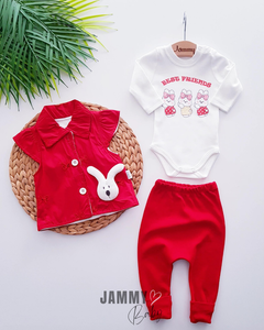 Sequined Rabbit Vest 3 Piece Set-RED