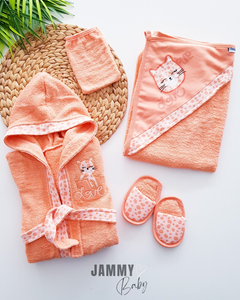 Pure Love Leopard 4 Piece Bathrobe Set-ORANGE