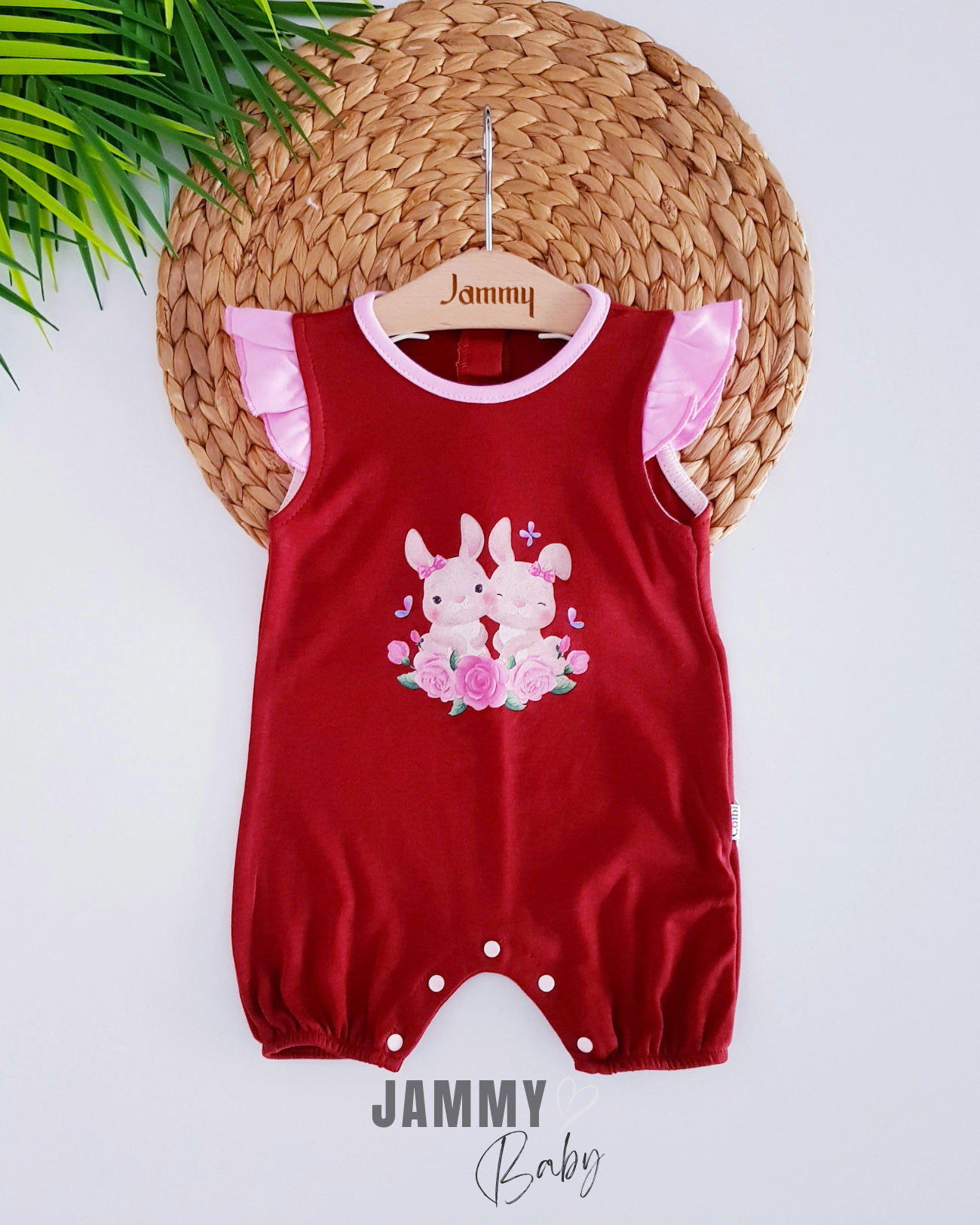 Rabbits Flower Ruffle Detailed Jumpsuit-BURGANDY