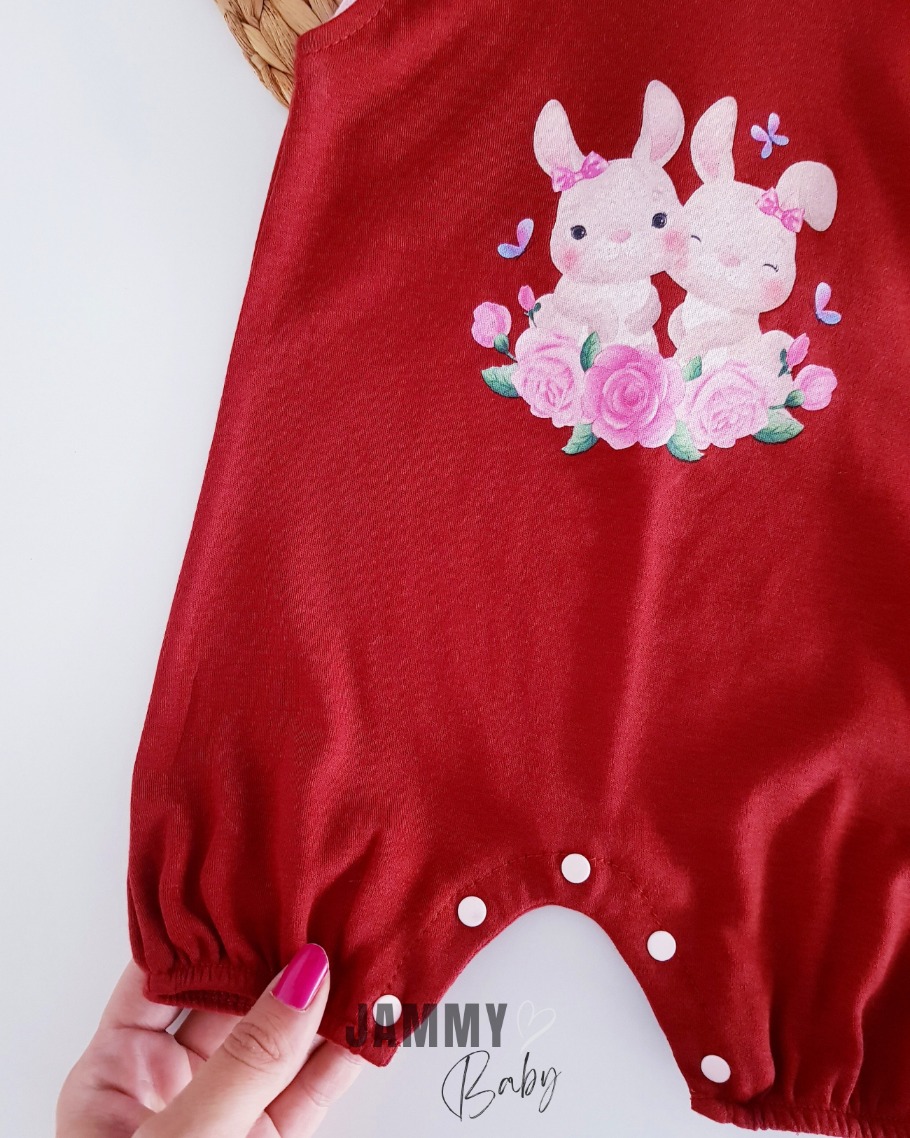 Rabbits Flower Ruffle Detailed Jumpsuit-BURGANDY
