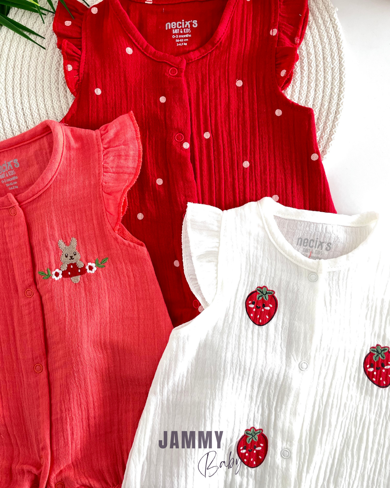 Red Love Summer Muslin 3-Piece Jumpsuit Set-COLORFUL