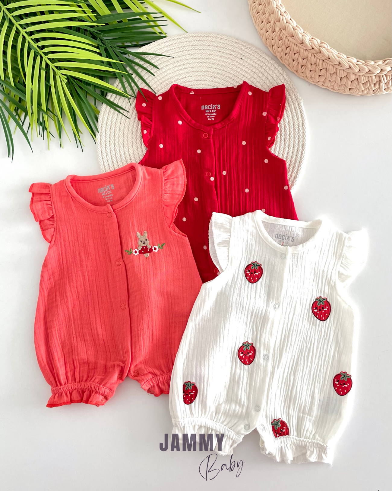 Red Love Summer Muslin 3-Piece Jumpsuit Set-COLORFUL