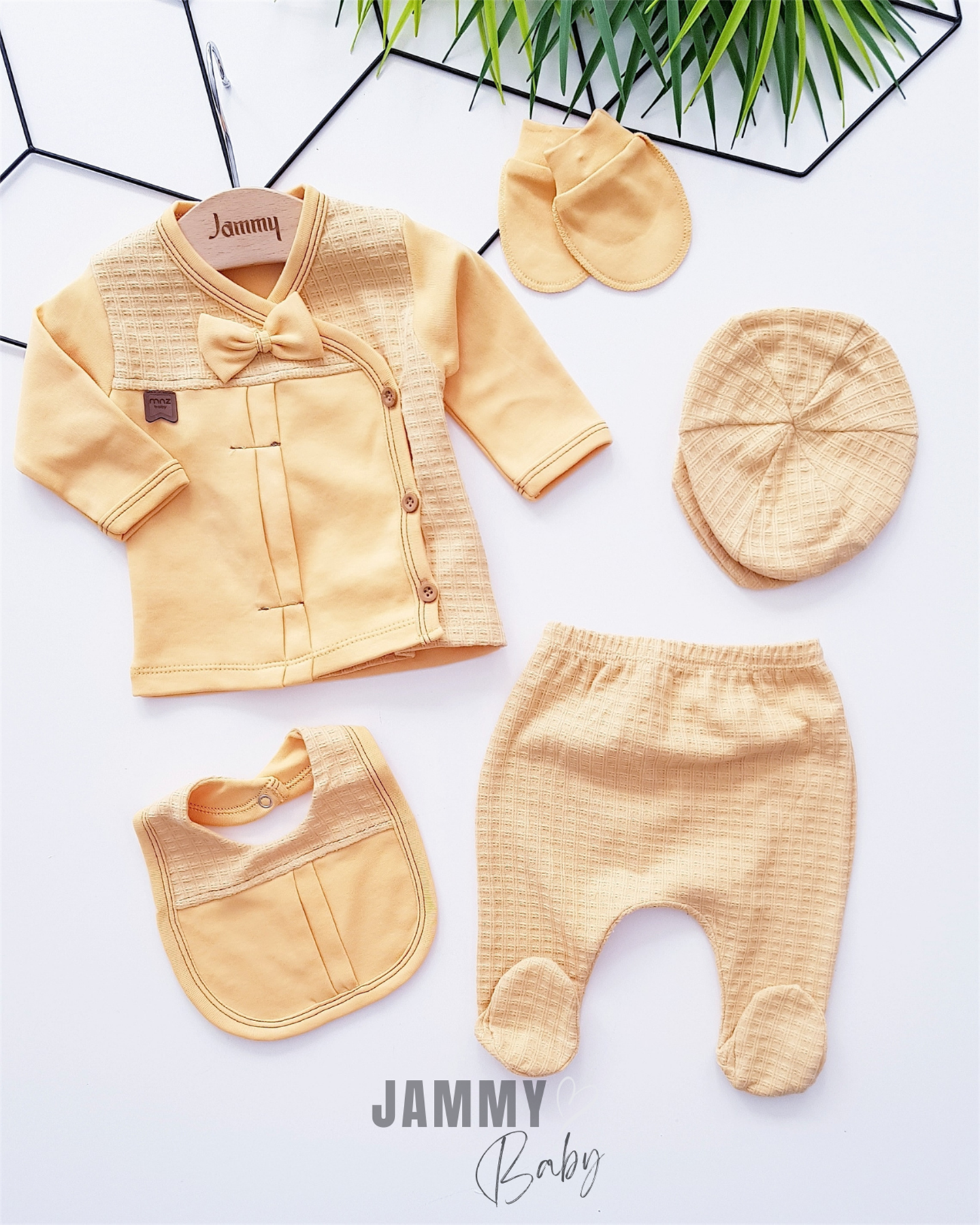 Robert Capped 5-Piece Newborn Set-MUSTARD