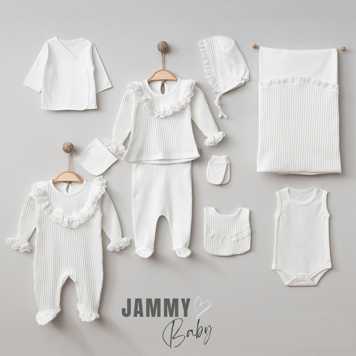 Rosa Jacquard Lace 10 Piece Newborn Set-WHITE