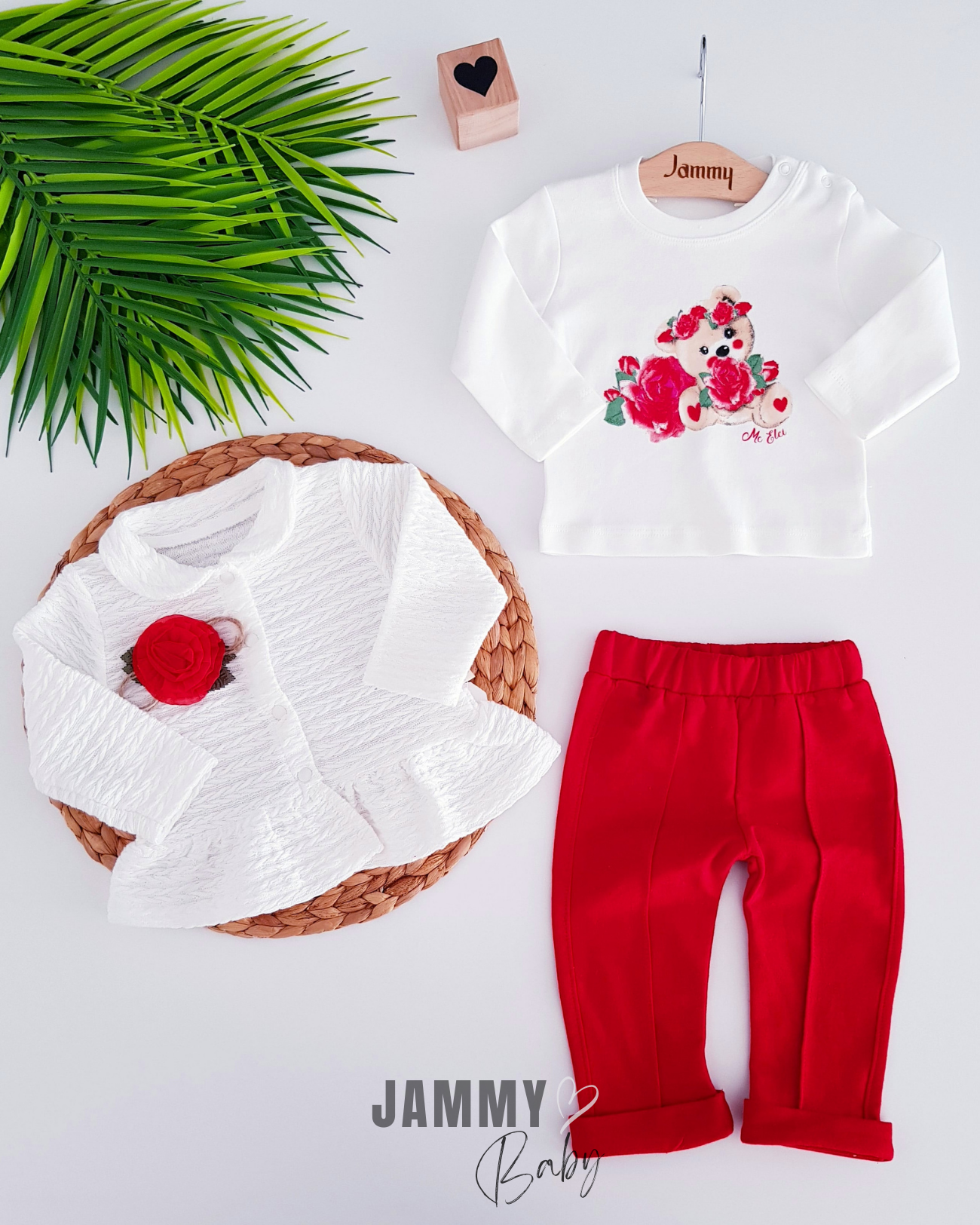 Rose Cardigan 3-Piece Set-RED