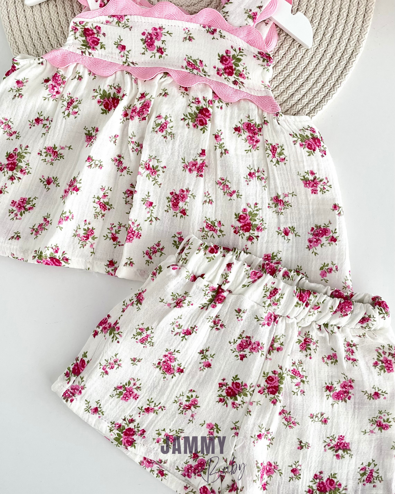 Roses Muslin 2 Piece Set with Shorts - ECRU
