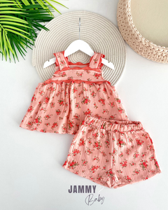 Roses Shorts Muslin 2-Piece Set-SALMON