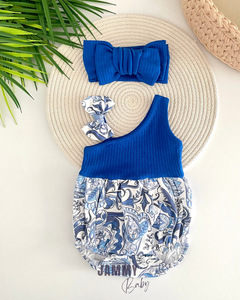 Şal Desen Tek Omuz XL Bandanalı Romper Set-SAKS