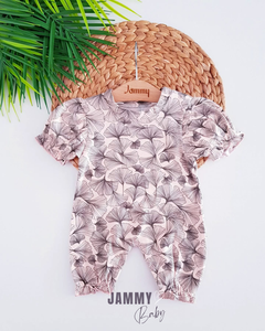 Scarlett Floral Themed Short Sleeve Jumpsuit- POWDER