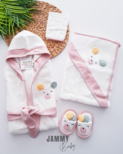 Cute Teddy Bear 4 Piece Bathrobe Set - DRIED ROSE
