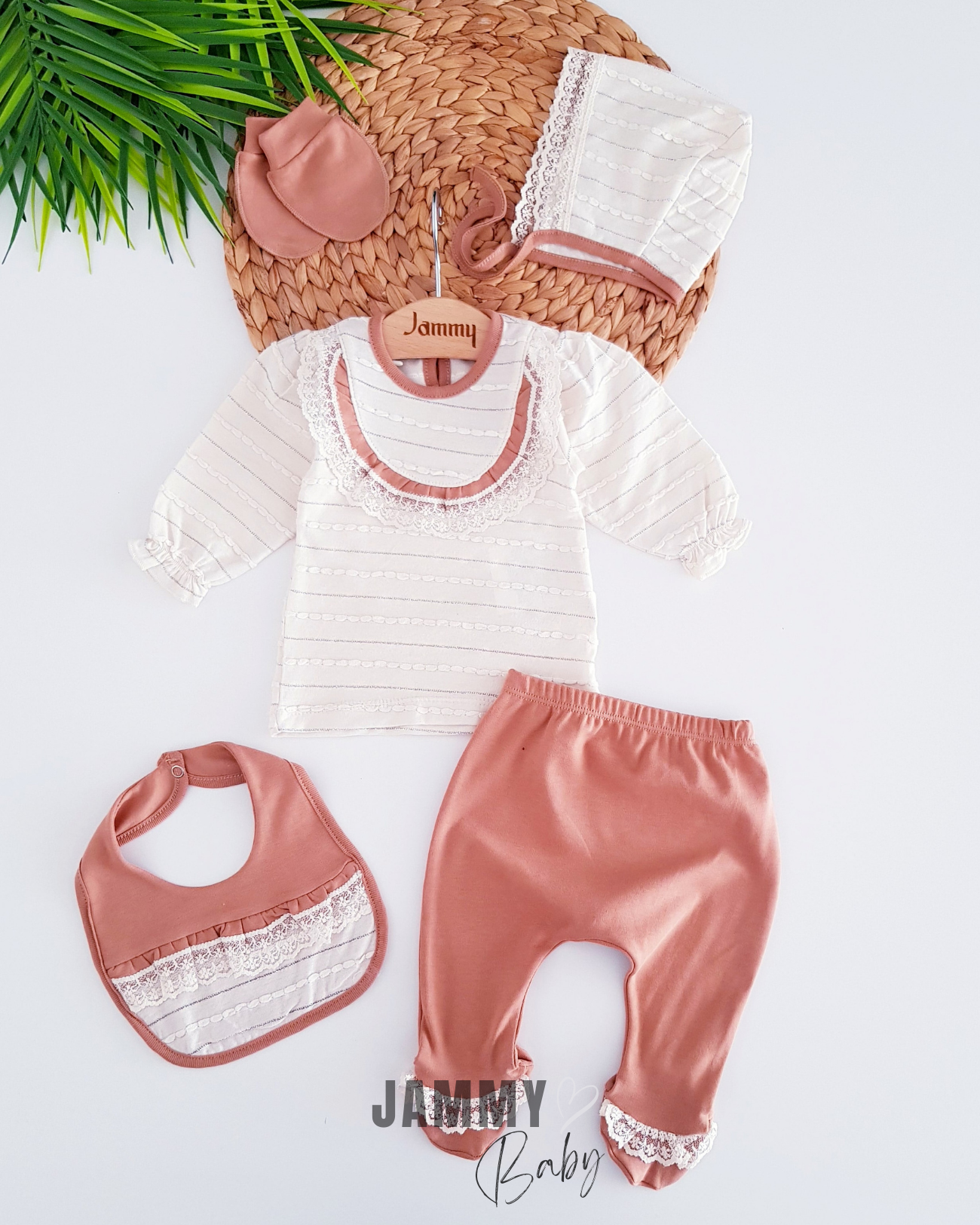Shiny Sim Detail 5 Piece Newborn Set-BROWN