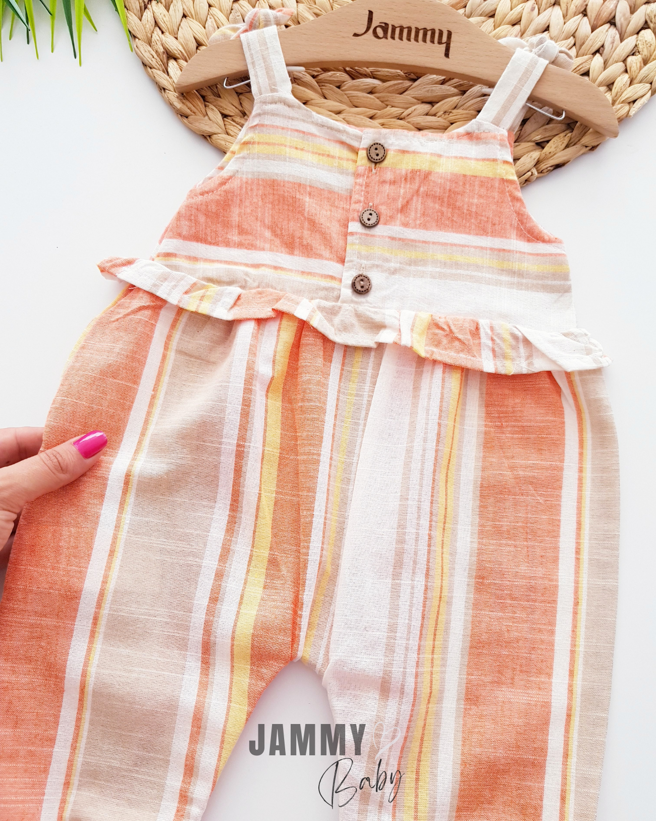 Silvia Linen Jumpsuit with Shoulder Bow-ORANGE