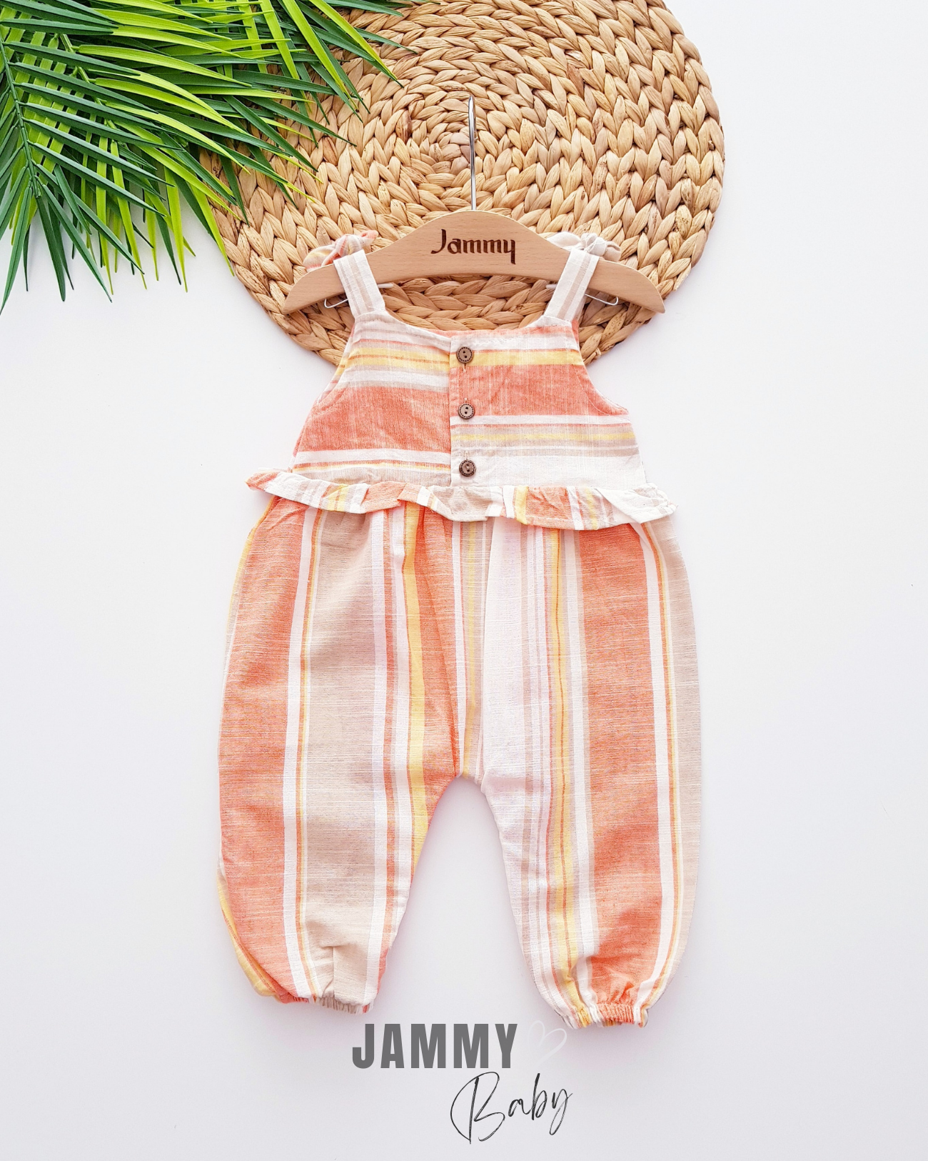 Silvia Linen Jumpsuit with Shoulder Bow-ORANGE