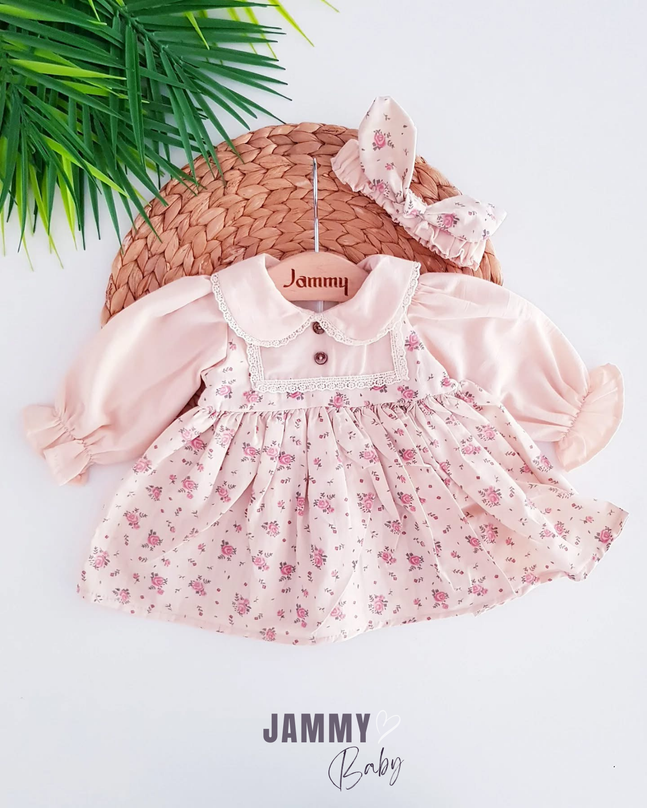 Çiçekler Bebek Kız Elbise Takımı-BEIGE