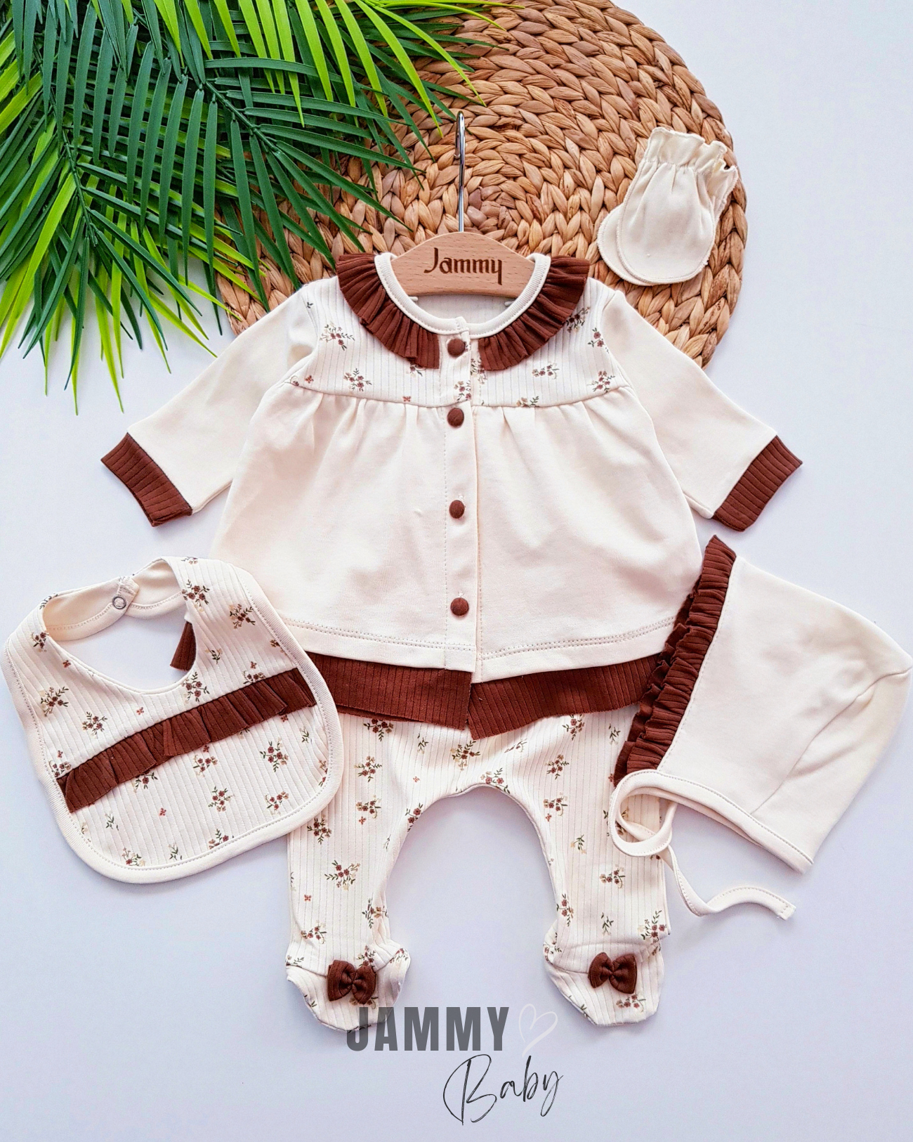 Small Flowers 5 Piece Newborn Set-BROWN