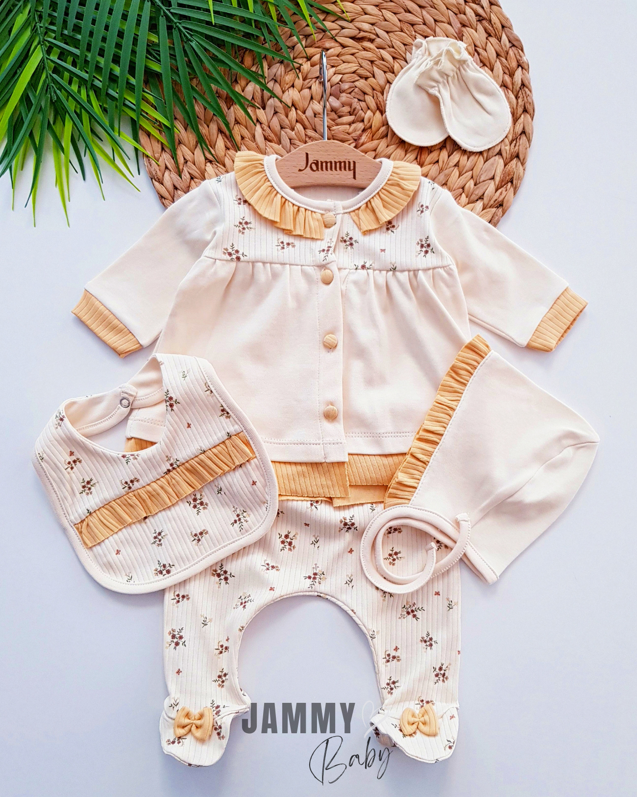 Small Flowers 5 Piece Newborn Set-YELLOW
