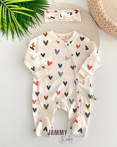 Small Hearts Bandana Jumpsuit Set-BONE