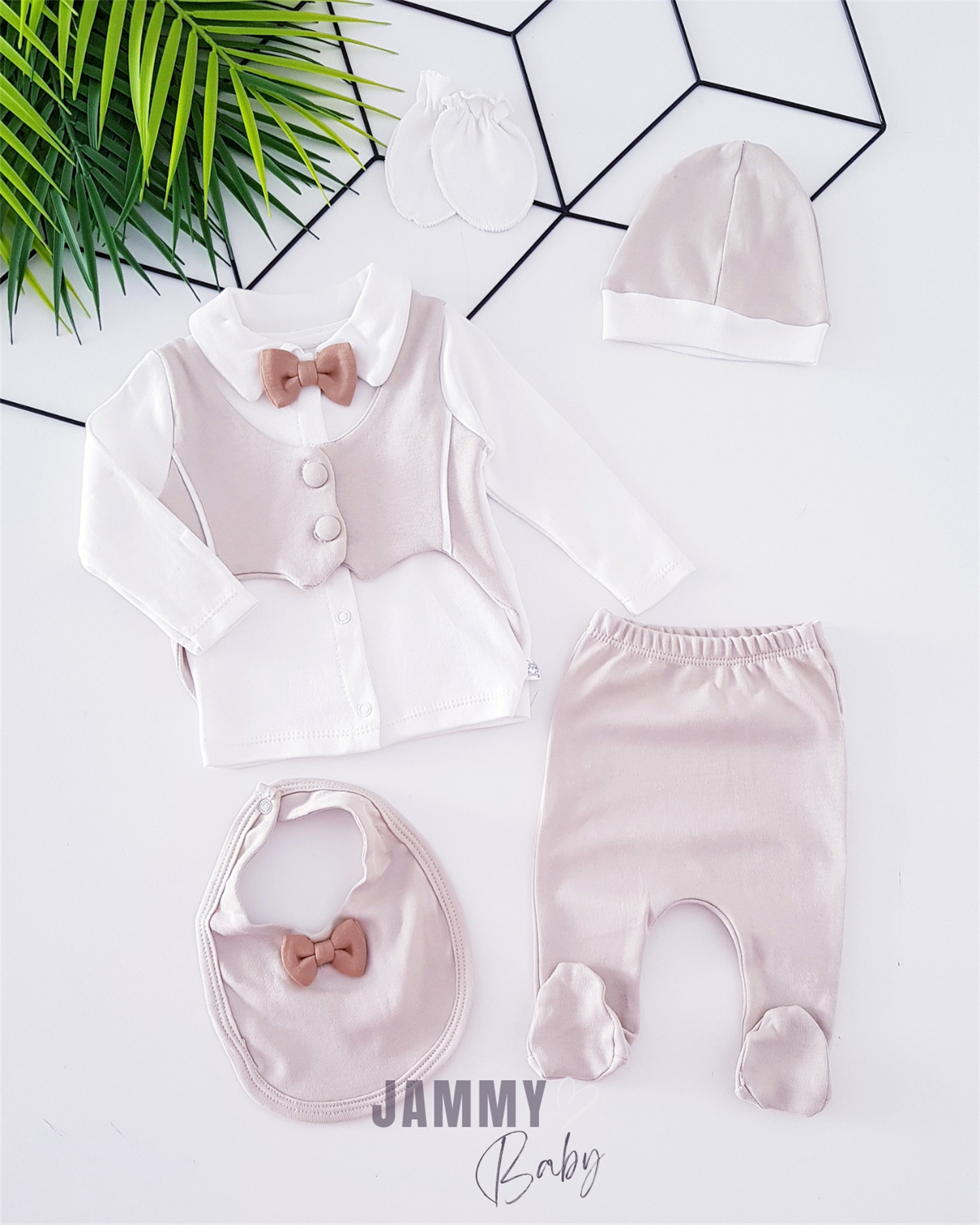 Tuxedo 5-Piece Newborn Set-BEIGE