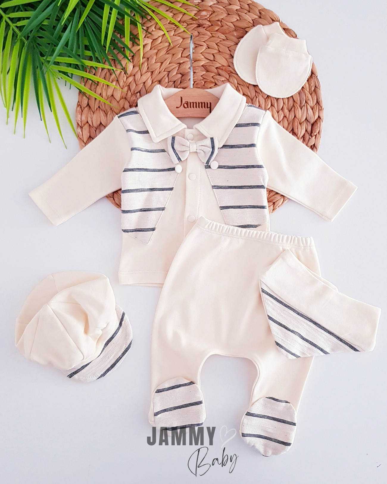 Tuxedo 5 Piece Newborn Set-CREAM