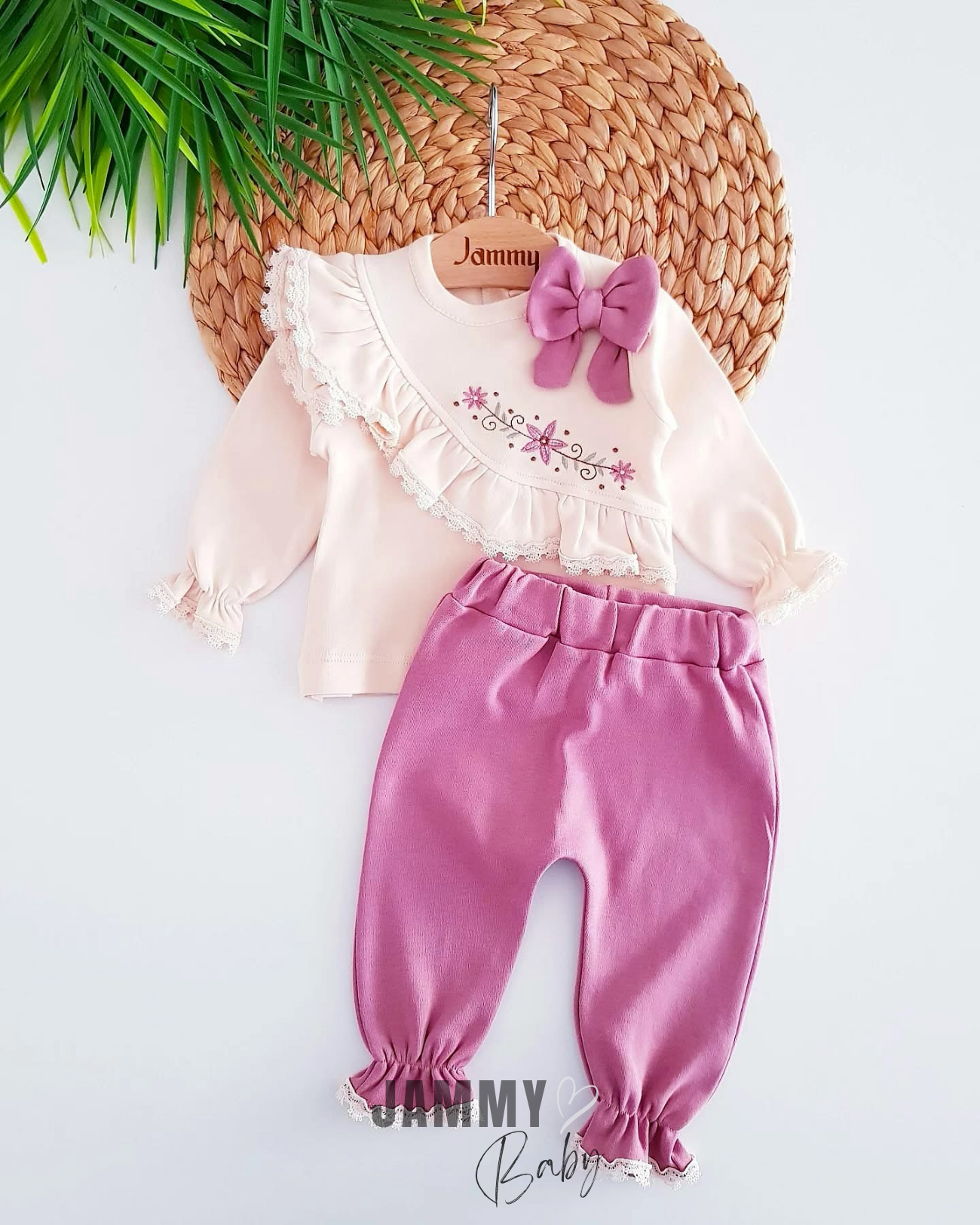 Sofia Flower geborduurde 2-delige set - ROSE DRY