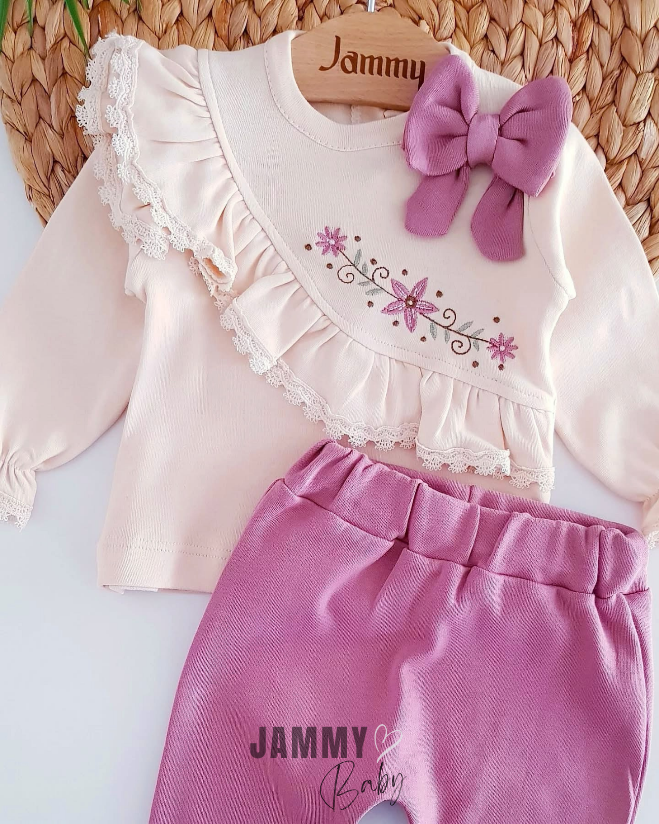 Sofia Flower geborduurde 2-delige set - ROSE DRY
