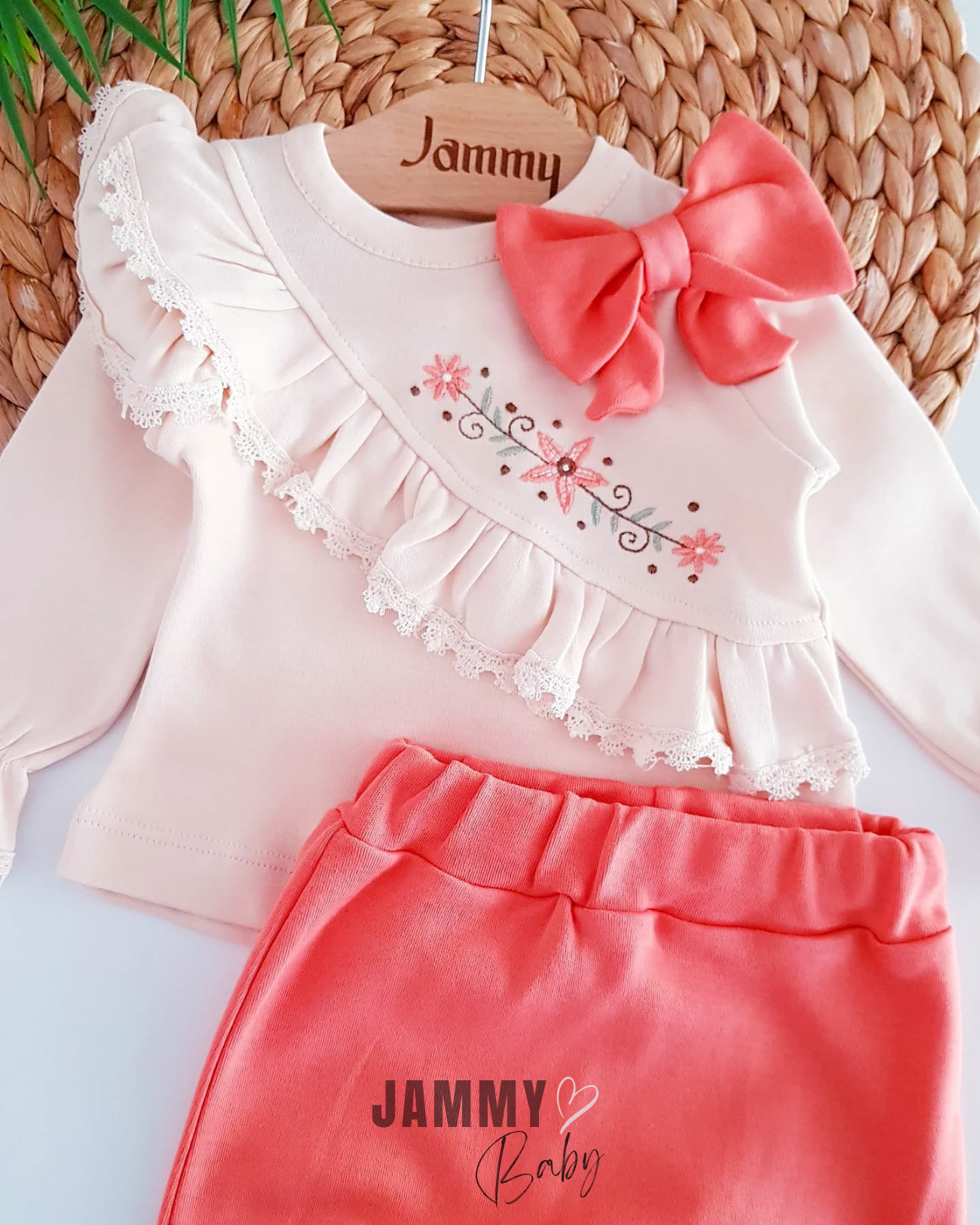 Ensemble 2 pièces brodé de fleurs Sofia-ORANGE