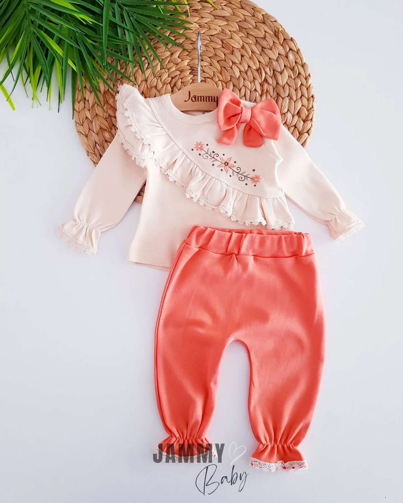 Ensemble 2 pièces brodé de fleurs Sofia-ORANGE