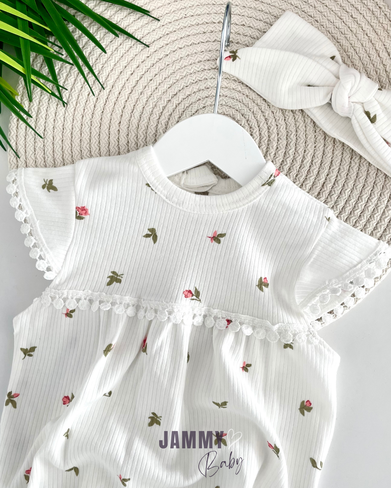 Sophia Dantel Rib Romper Takımı-BEYAZ