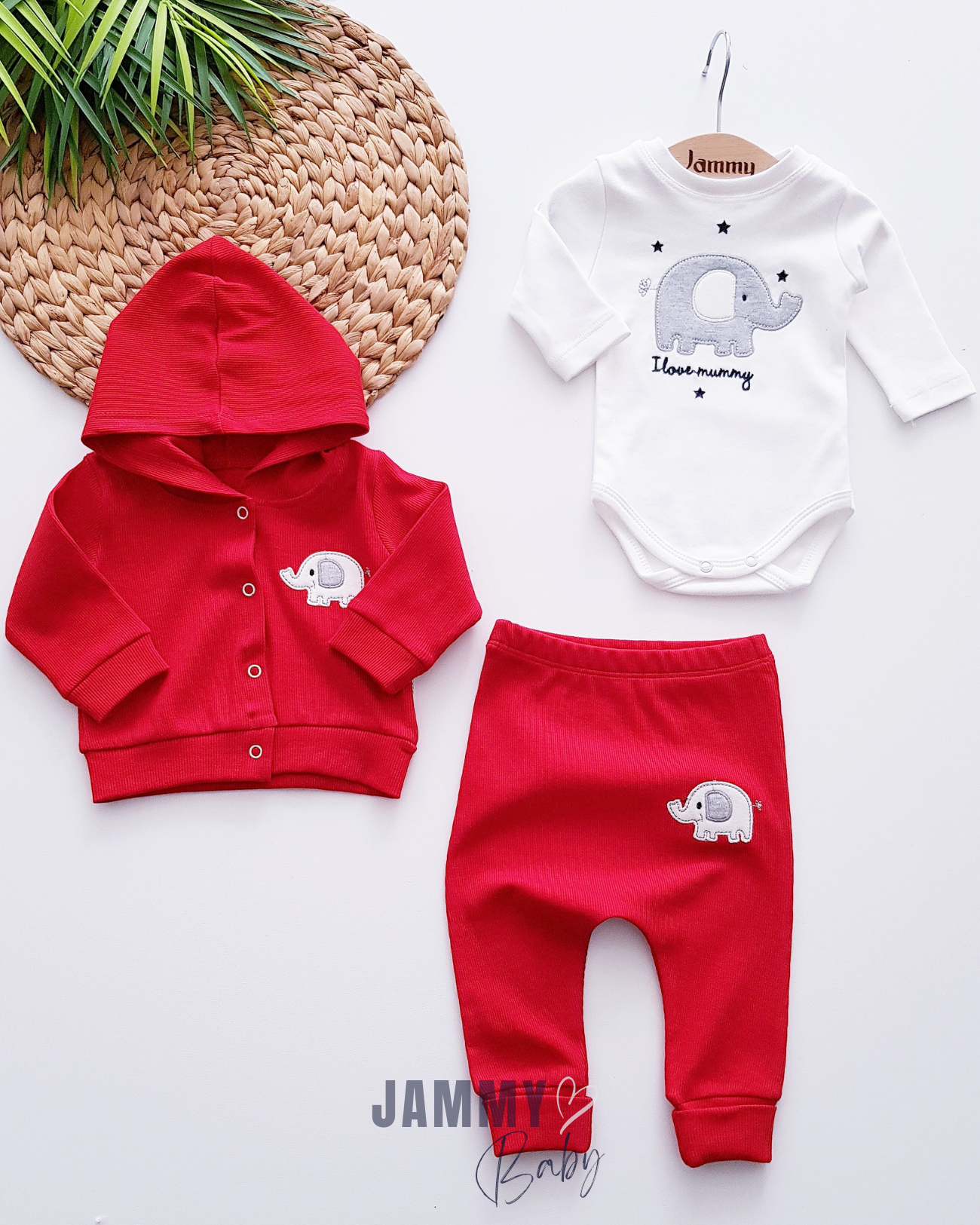 Star Elephant Cardigan 3 Piece Set-RED