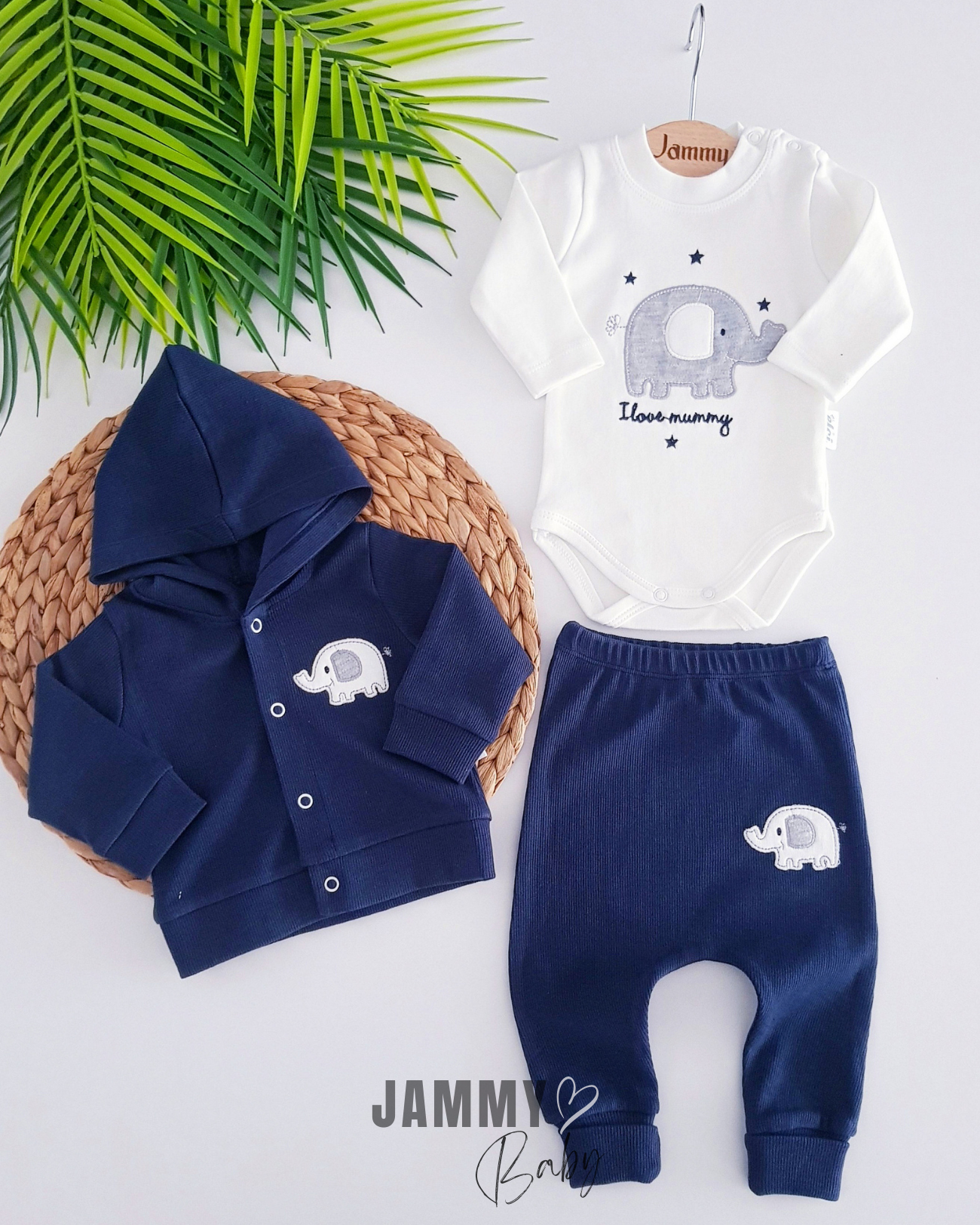 Star Elephant Cardigan 3-teiliges Set - MARINEBLAU