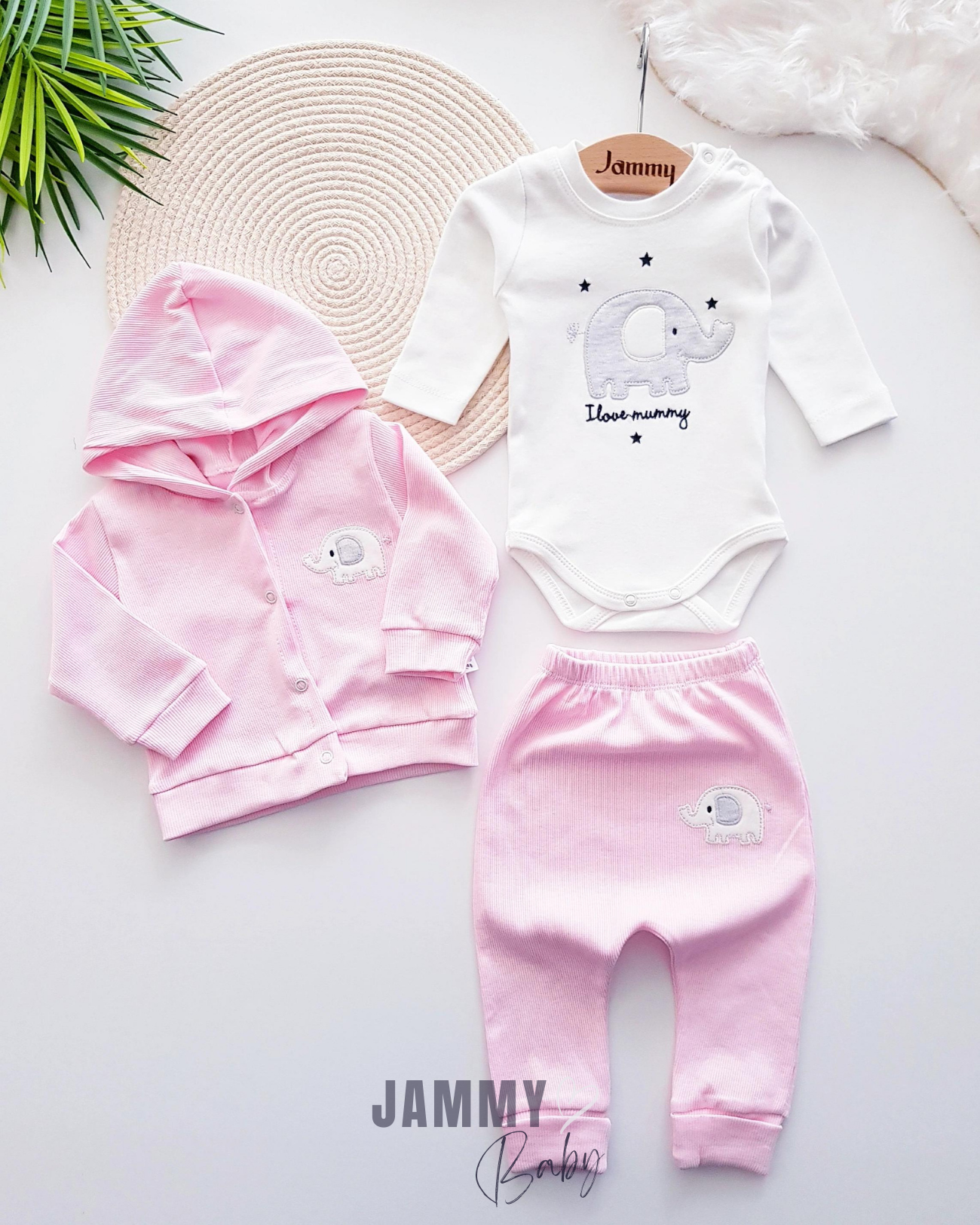 Star Elephant Cardigan 3 Piece Set-PINK