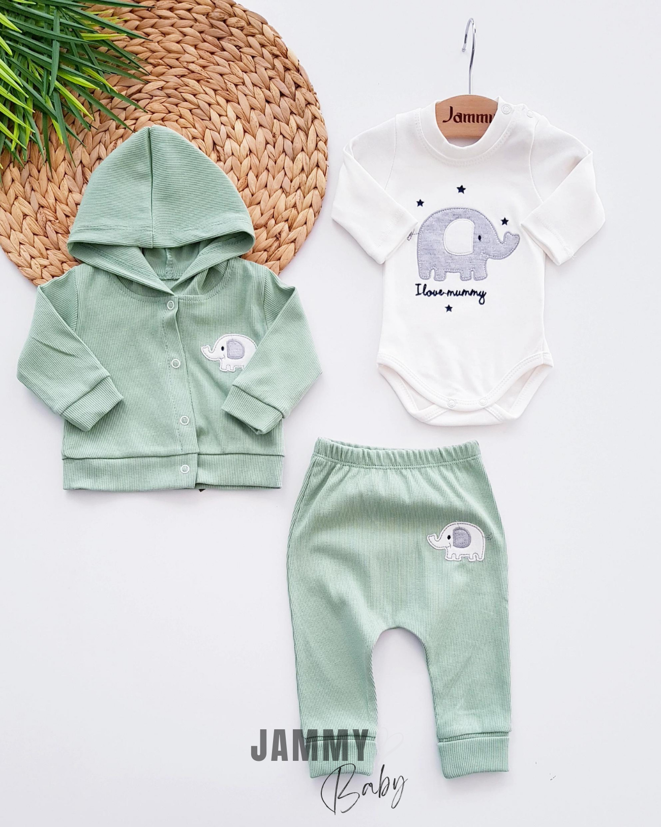 Star Elephant Cardigan 3 Piece Set-GREEN